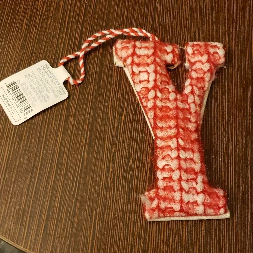 Wondershop Letter Y Chunky Knit Monogram Christmas Tree Ornament in Red/White